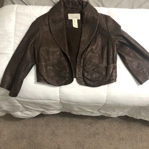 Brown leather crop jacket